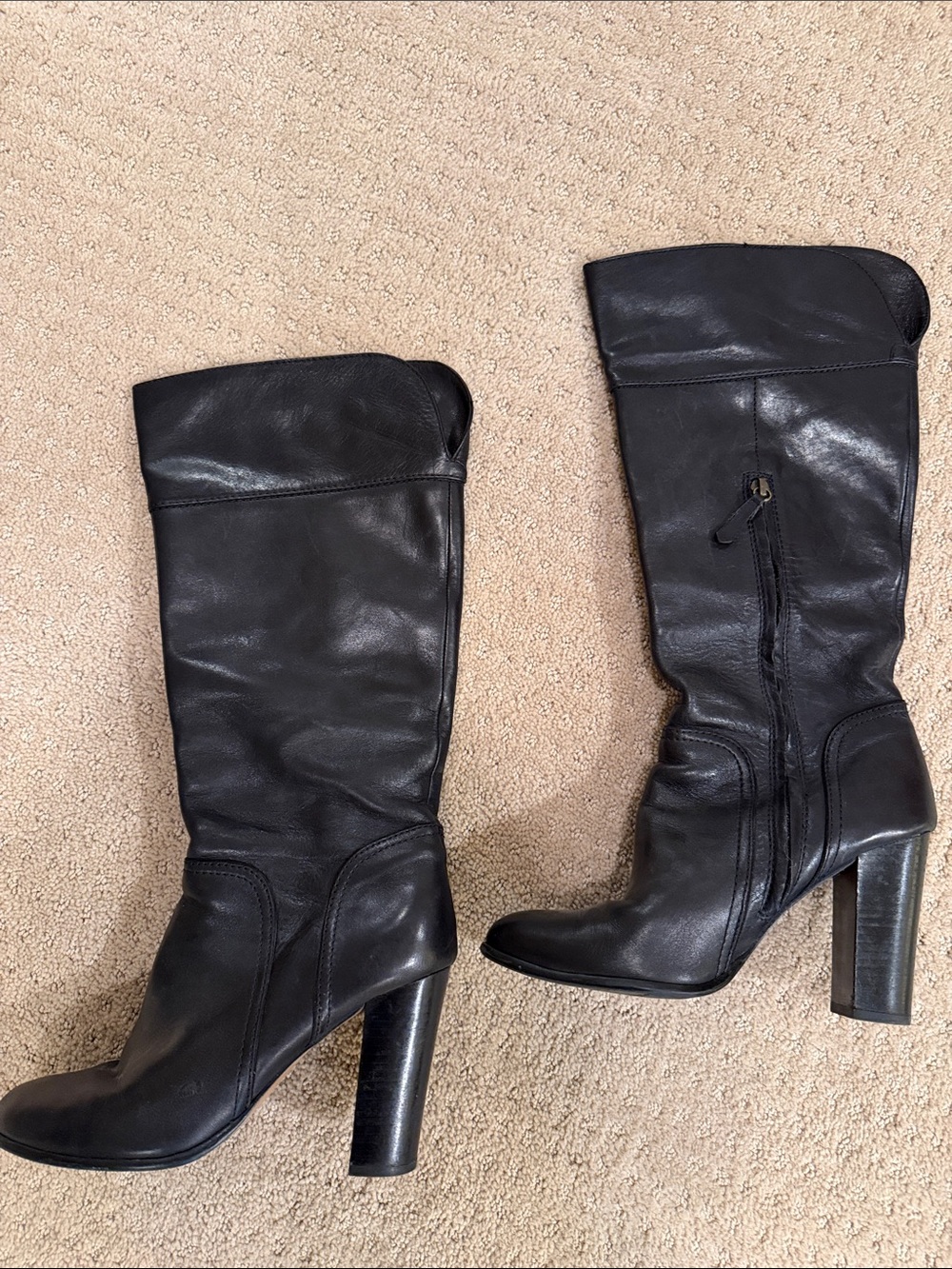 Halogen Black Leather Knee-High Block Heel Boots